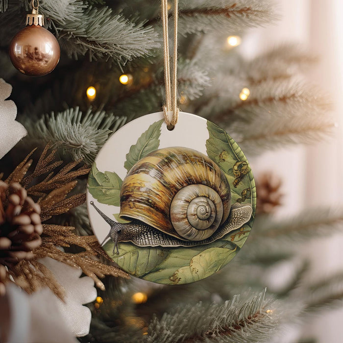 a ceramic ornament hanging from a christmas tree