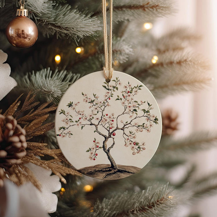 a tree ornament hanging from a christmas tree