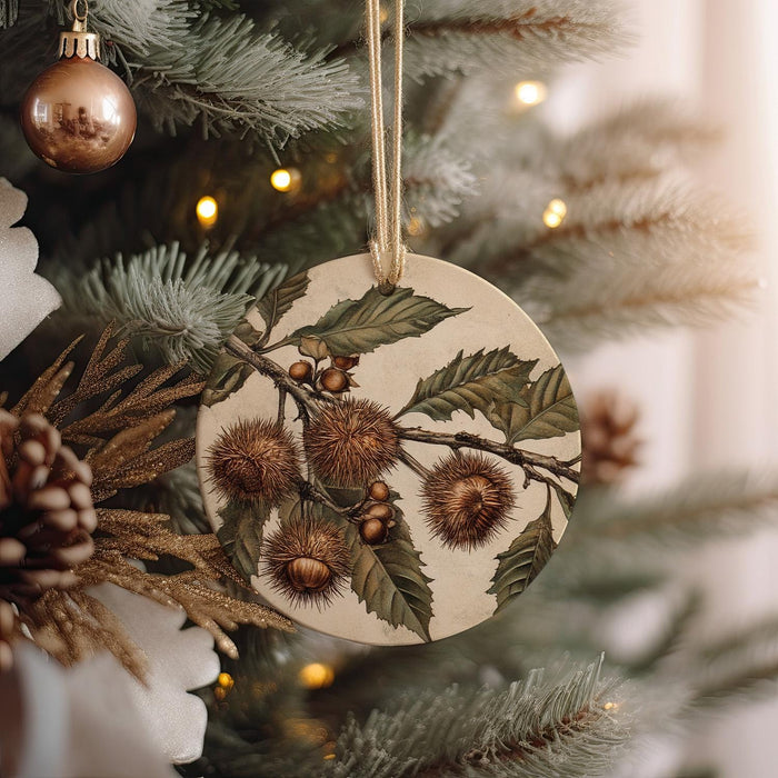 a wooden ornament hanging from a christmas tree