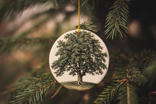 a tree ornament hanging from a christmas tree