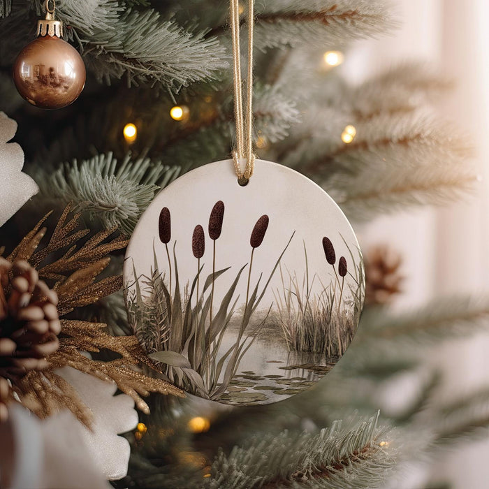 a christmas ornament hanging from a christmas tree