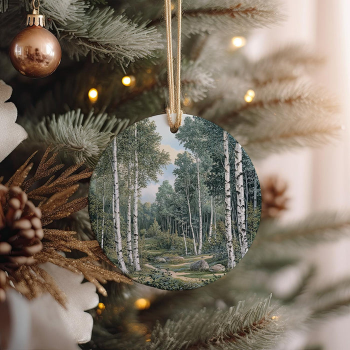 a christmas ornament hanging from a christmas tree