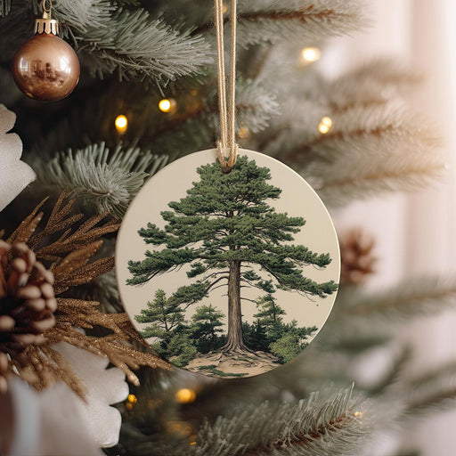 a christmas ornament hanging from a christmas tree