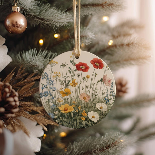 a christmas ornament hanging from a christmas tree