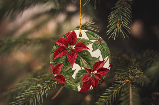 a christmas ornament hanging from a tree
