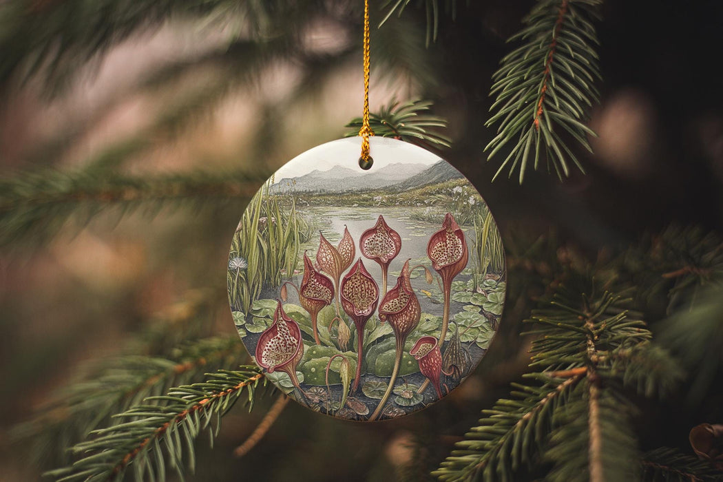 a christmas ornament hanging from a christmas tree