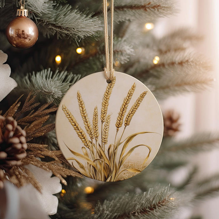 a ceramic ornament hanging from a christmas tree