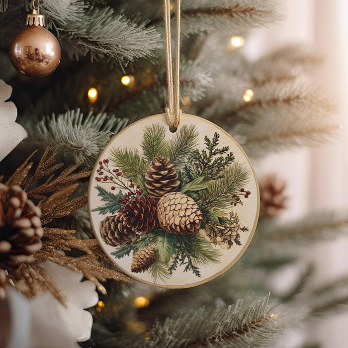a christmas ornament hanging from a christmas tree