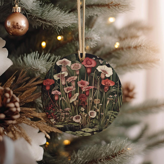 a christmas ornament hanging from a christmas tree