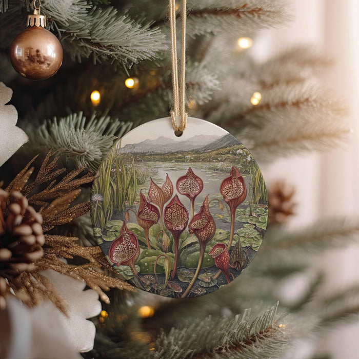 a christmas ornament hanging from a christmas tree