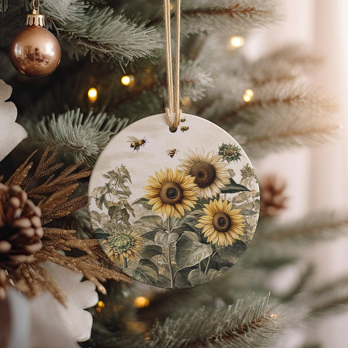 a christmas ornament hanging from a christmas tree