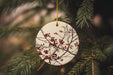 a christmas ornament hanging from a tree