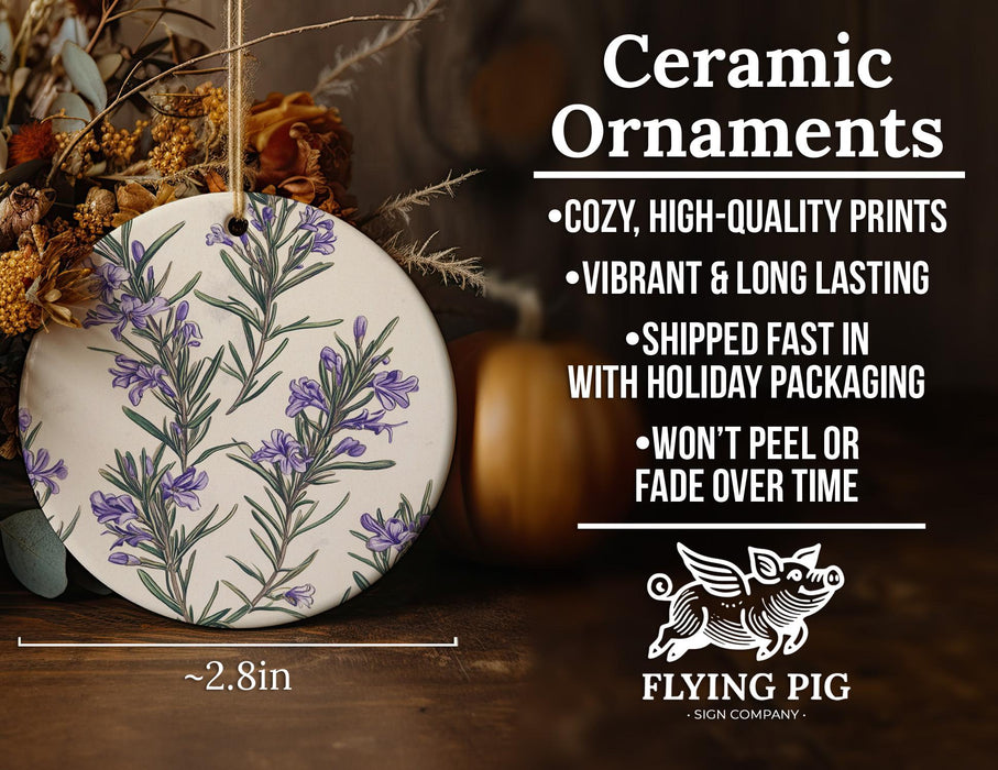 a ceramic ornament with purple flowers on it