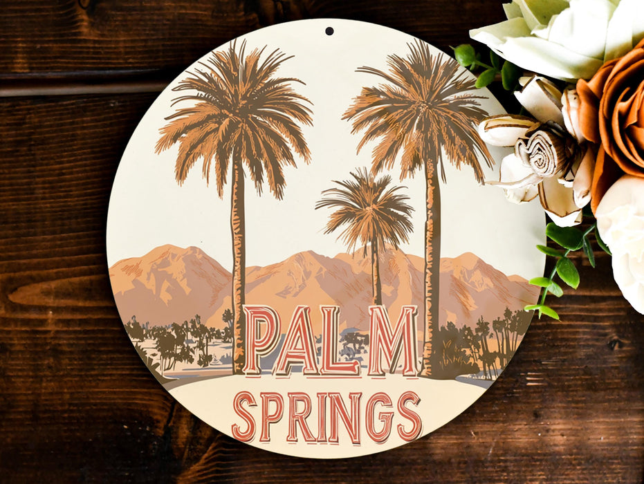 a palm tree sign on a wooden wall