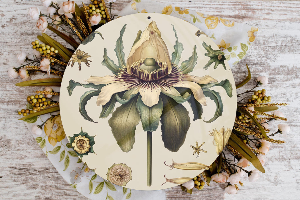 a plate with a painting of a flower on it