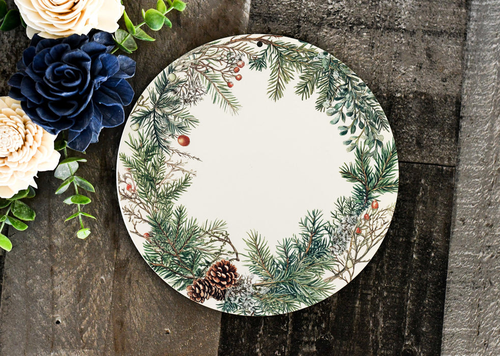 a plate with a pine cone and pine cones on it