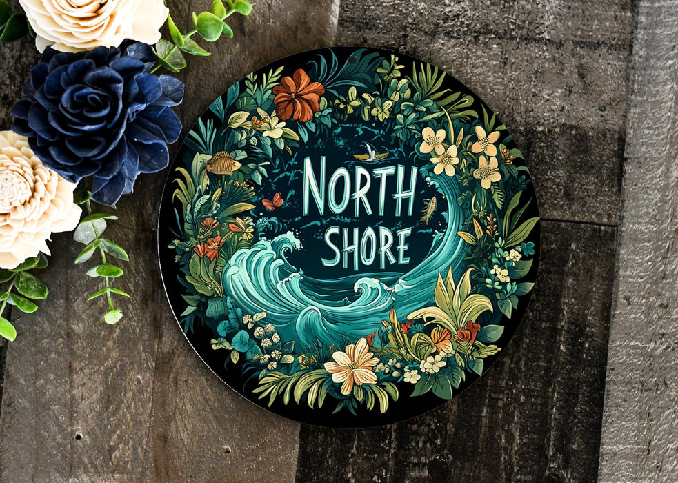a picture of a plate with a picture of a wave on it