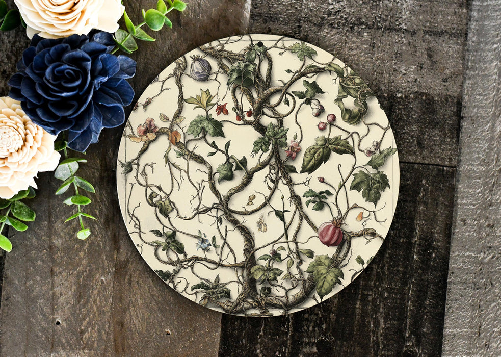 a white plate with a floral design on it