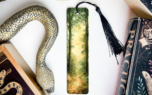 a snake, bookmarks, and other items on a table
