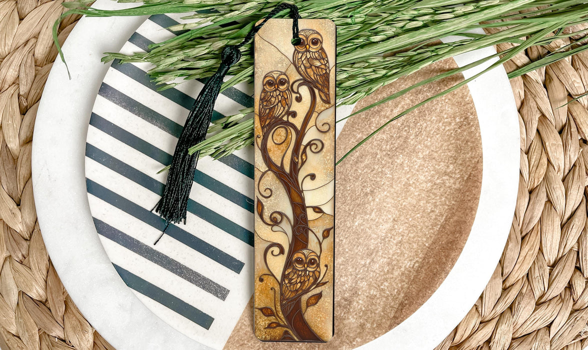 a wooden bookmark sitting on top of a plate