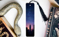 a bookmark with a picture of a city at night