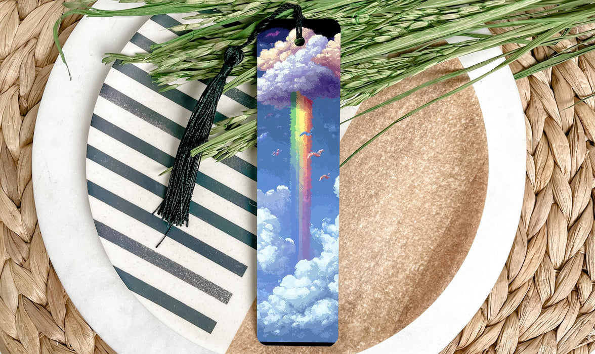 a bookmark with a picture of a rainbow on it