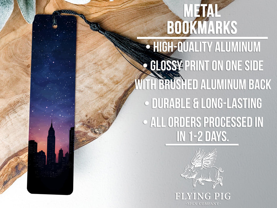 a bookmark with a picture of a city at night