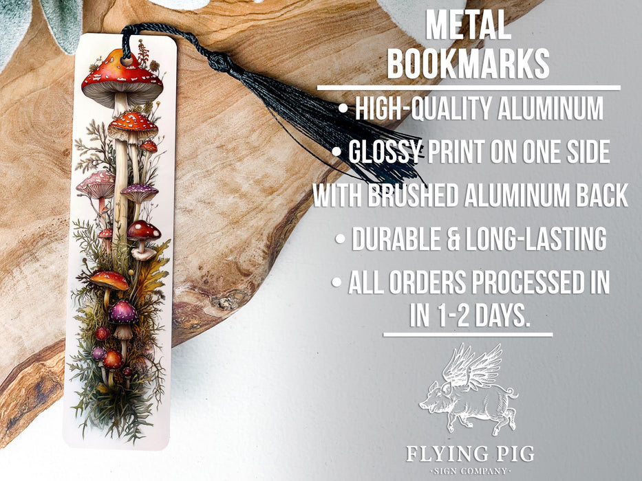 a bookmark with a picture of mushrooms on it