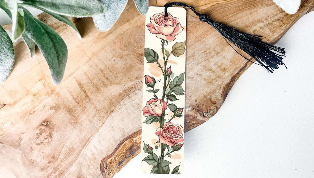 a bookmark with a rose design on it