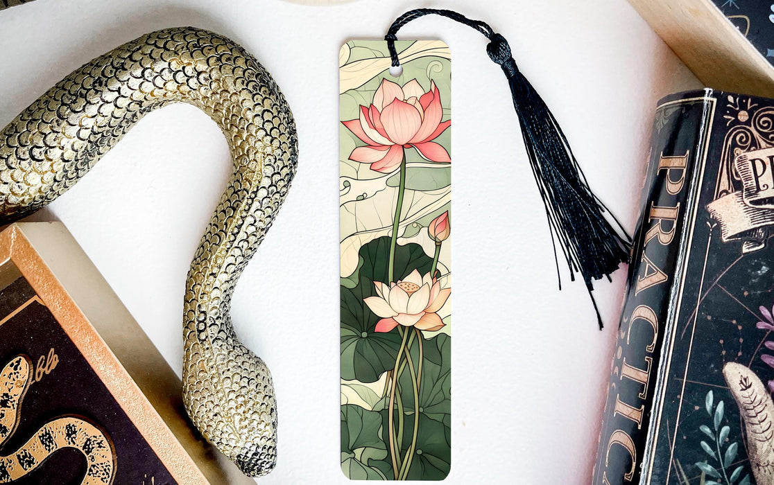 a bookmark with a snake and flowers on it