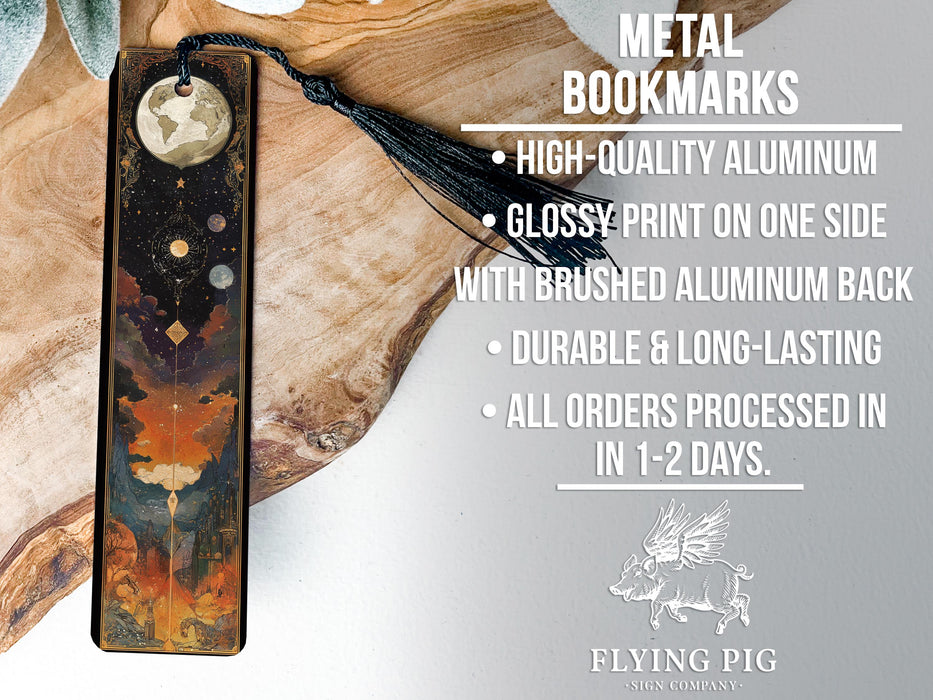 a bookmark with an image of a moon and a tree