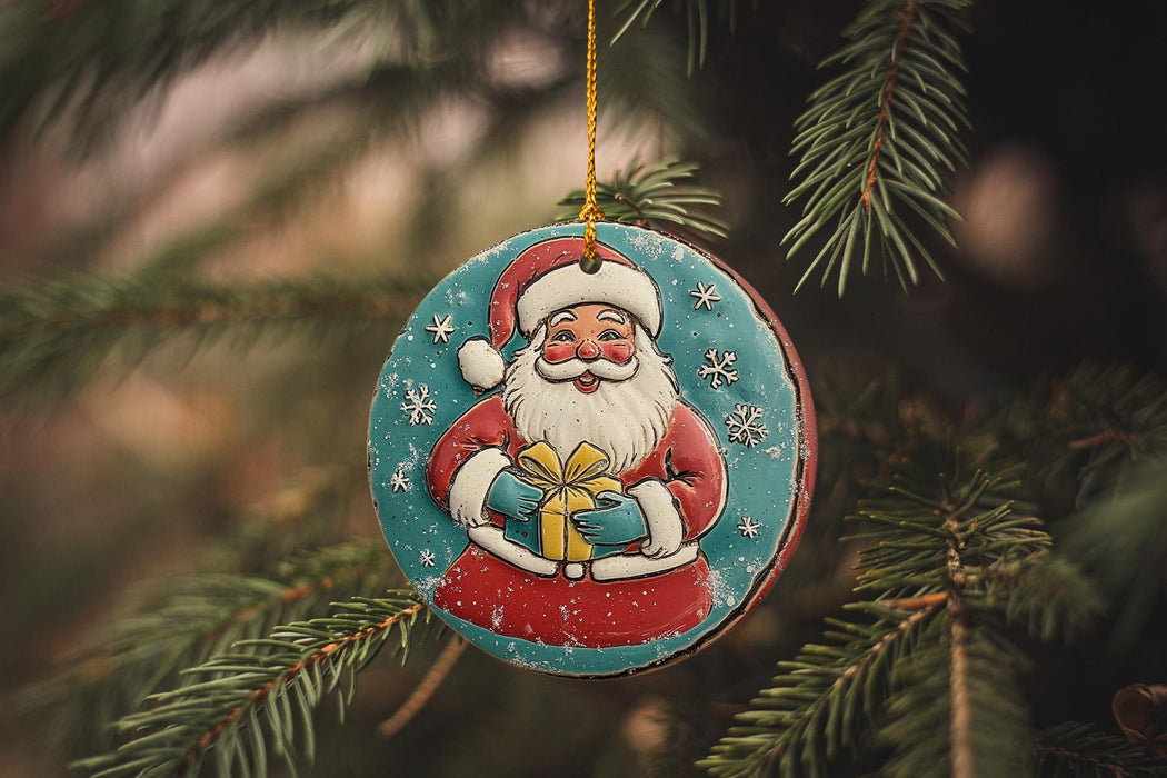 a christmas ornament hanging from a christmas tree