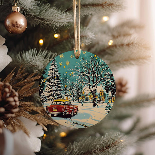 a christmas ornament hanging from a christmas tree