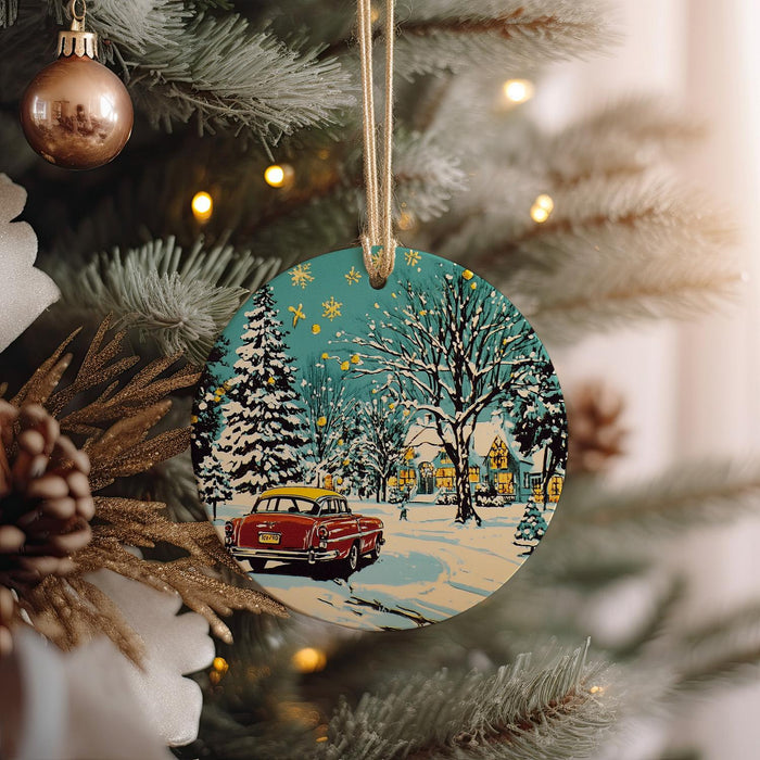 a christmas ornament hanging from a christmas tree