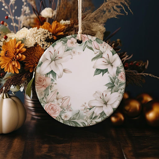 a white plate with a floral design on it