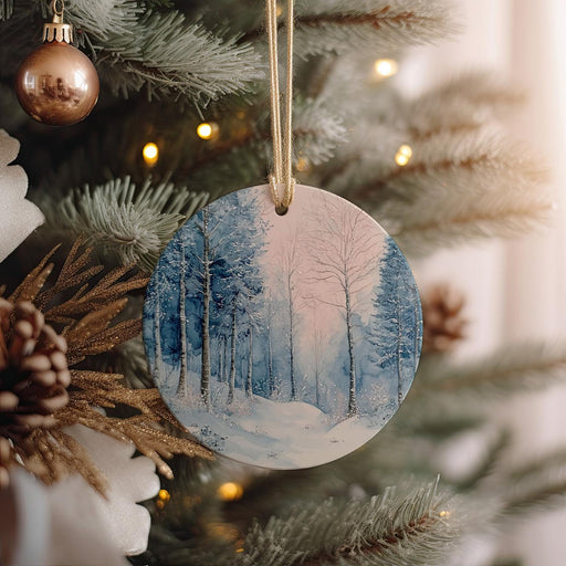 a christmas ornament hanging from a christmas tree