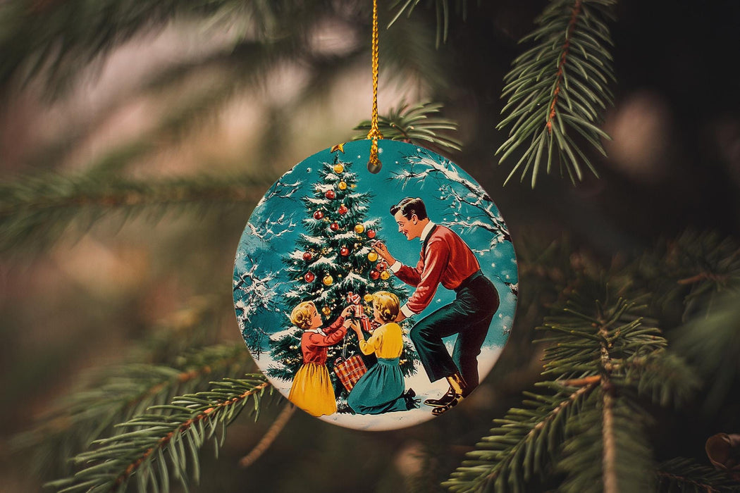 a christmas ornament hanging from a christmas tree