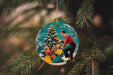 a christmas ornament hanging from a christmas tree