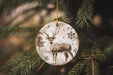a glass ornament hanging from a christmas tree