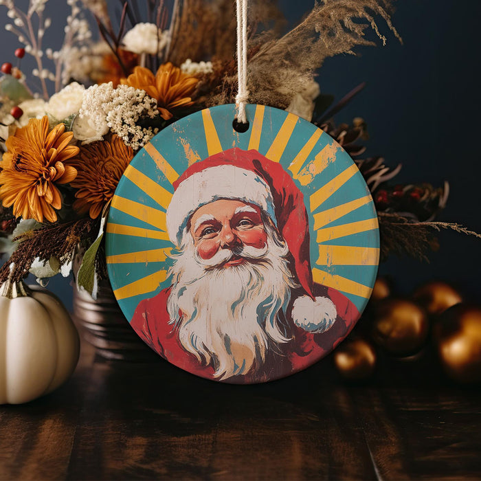 a christmas ornament with a picture of santa claus