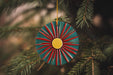 a christmas ornament hanging from a christmas tree