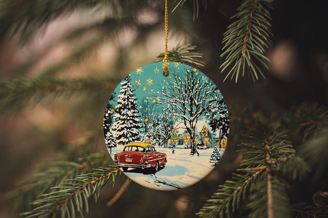 a christmas ornament hanging from a tree