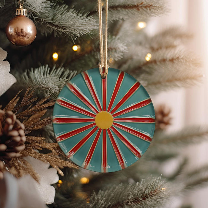 a christmas ornament hanging from a christmas tree