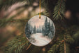 a christmas ornament hanging from a christmas tree