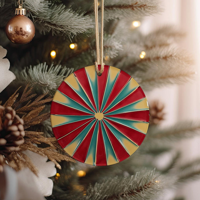a christmas ornament hanging from a christmas tree