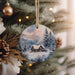 a christmas ornament hanging from a christmas tree