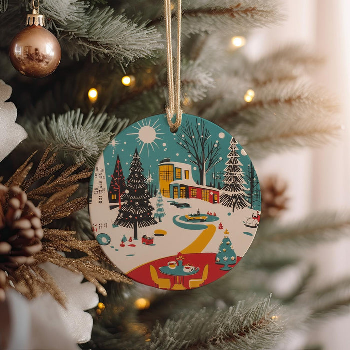 a christmas ornament hanging from a christmas tree