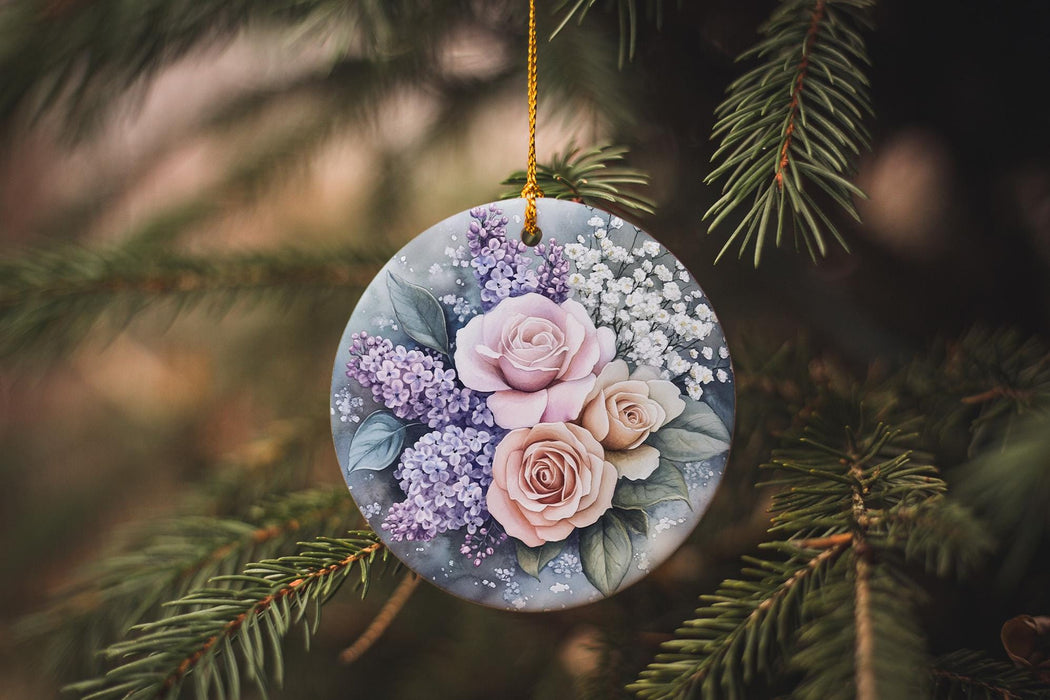 a glass ornament hanging from a christmas tree