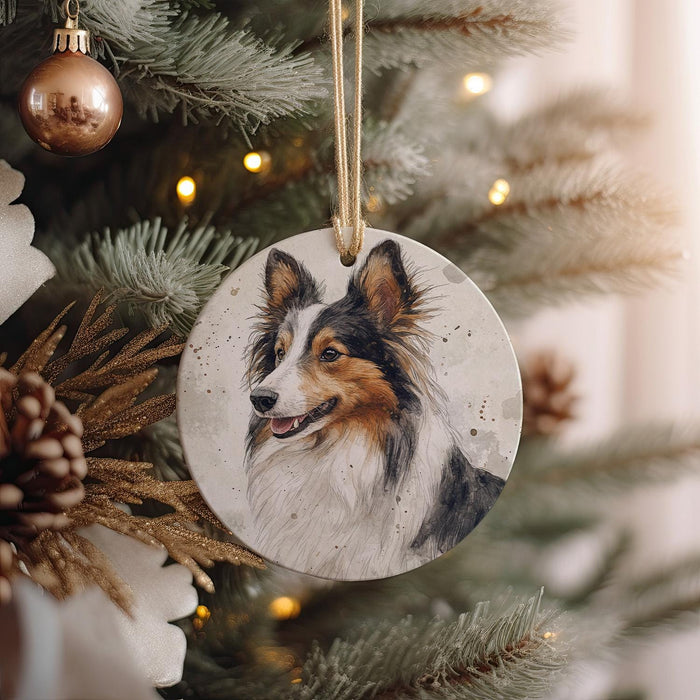 a dog ornament hanging from a christmas tree