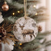 a christmas ornament hanging from a christmas tree